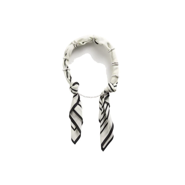 Fine silk scarf collar in Ecru / Black / Silver - Image 5