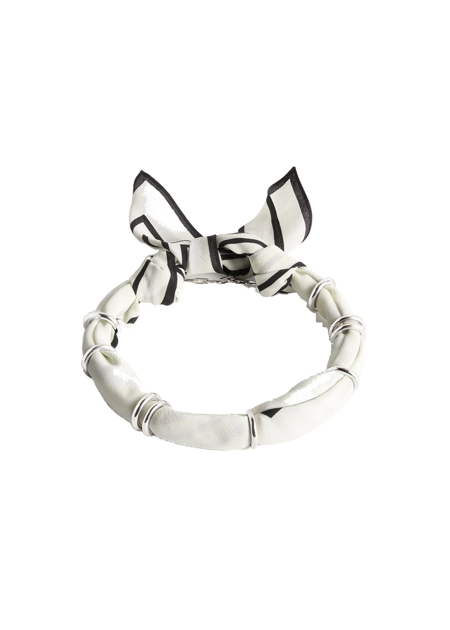 Fine silk scarf collar in Ecru / Black / Silver