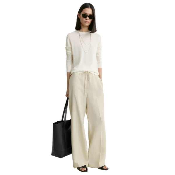 Toteme Fluid drawstring trousers in Talc, view 2