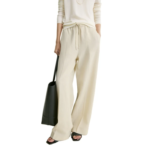 Toteme Fluid drawstring trousers in Talc, view 5