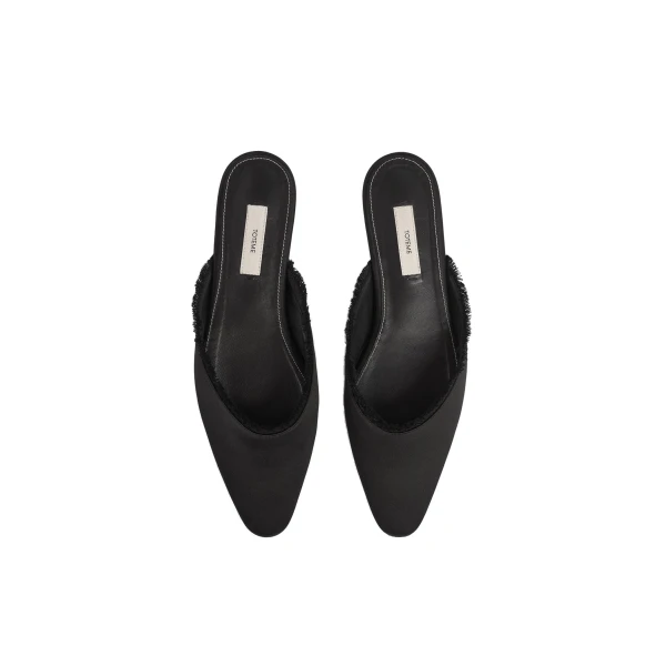 Frayed satin lounge slippers in Black - Image 4