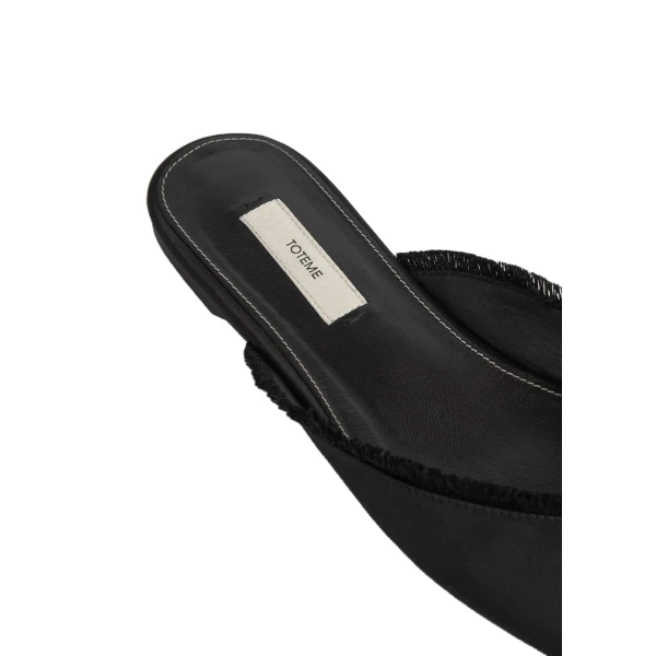Frayed satin lounge slippers in Black - Image 5