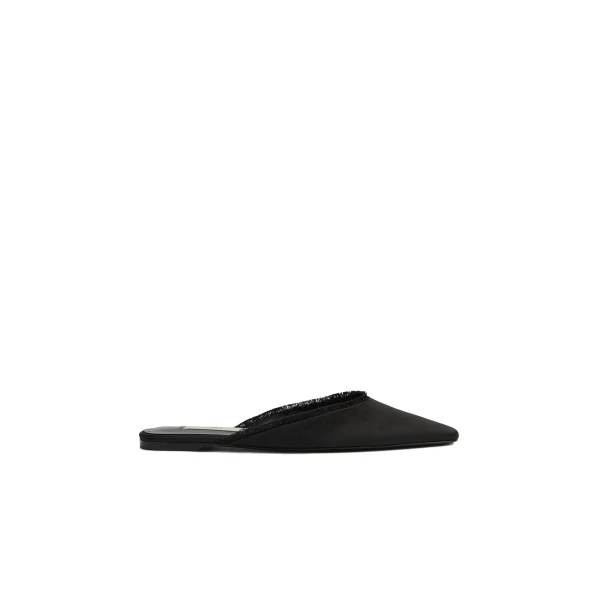 Frayed satin lounge slippers in Black