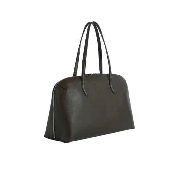 Grained-leather day tote in Dark chocolate - Image 4