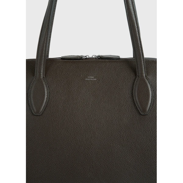 Grained-leather day tote in Dark chocolate - Image 5
