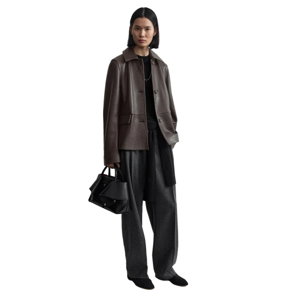 Toteme Grained leather jacket in Dark brown, view 2