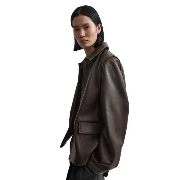 Toteme Grained leather jacket in Dark brown, view 5