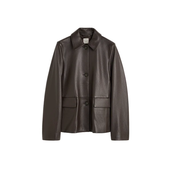 Grained leather jacket in Dark brown