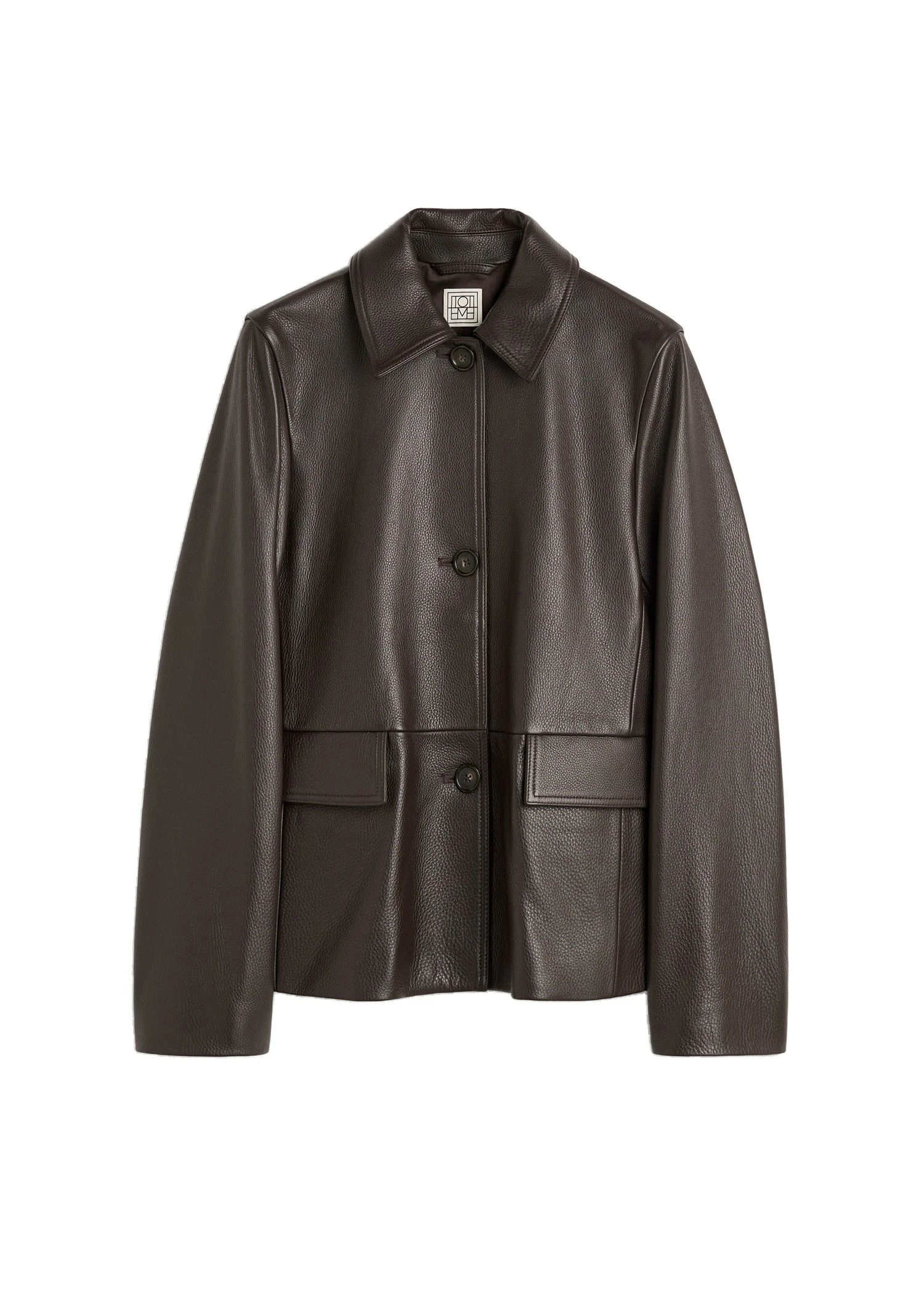 Toteme-Grained-leather-jacket-in-Dark-brown-white Toteme Grained leather jacket in Dark brown