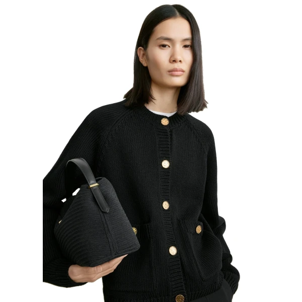 Toteme Hammered button cotton cardigan in Black, view 6