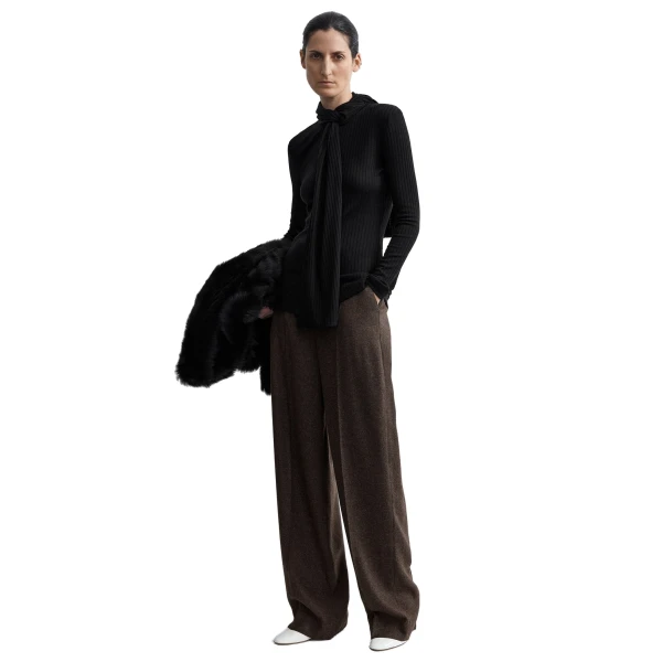 Toteme High-waist flannel trousers in Taupe mélange, view 2
