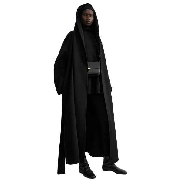 Toteme Hoodie belted coat in Black, view 2