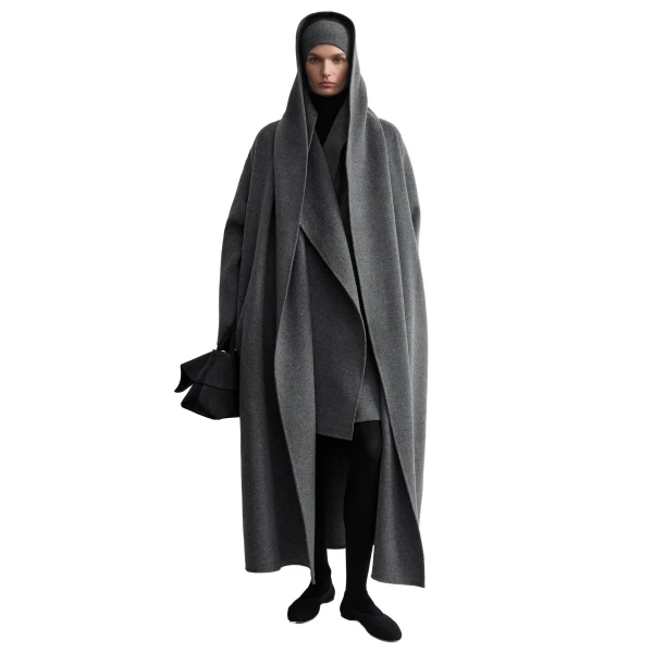 Toteme Hoodie belted coat in Pale grey mélange, view 2