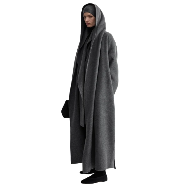 Toteme Hoodie belted coat in Pale grey mélange, view 3