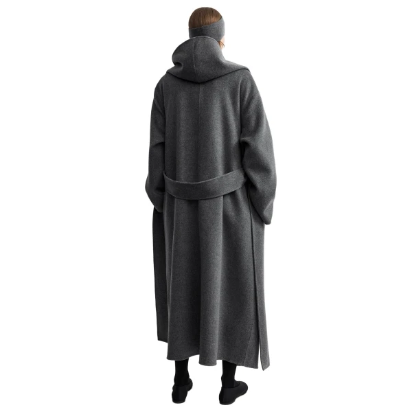 Toteme Hoodie belted coat in Pale grey mélange, view 4