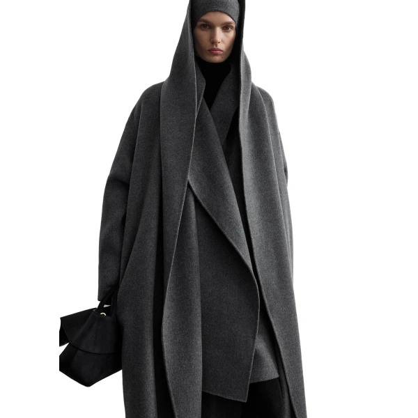 Toteme Hoodie belted coat in Pale grey mélange, view 5