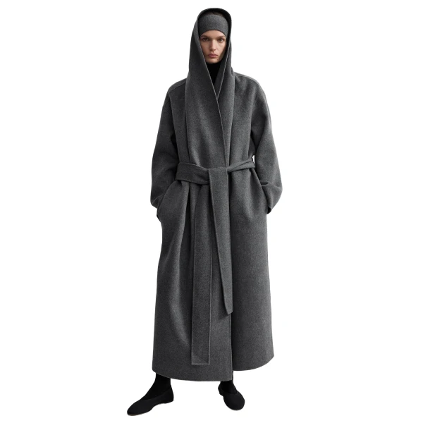 Toteme Hoodie belted coat in Pale grey mélange, view 6