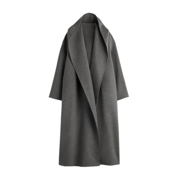 Hoodie belted coat in Pale grey mélange