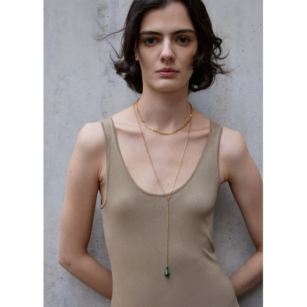 Jade drop necklace in Dark green / Gold - Image 2