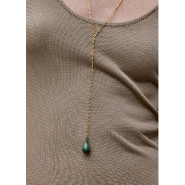 Jade drop necklace in Dark green / Gold - Image 3