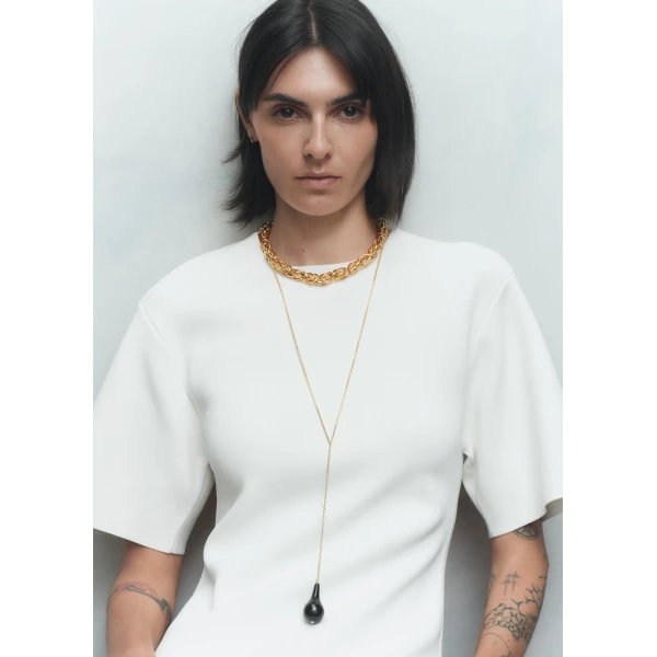 Large onyx drop necklace in Black / Gold - Image 2