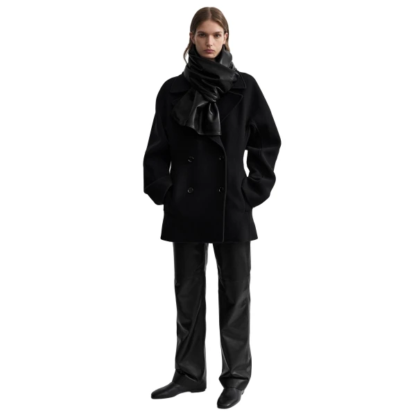 Leather cashmere scarf in Black - Image 2
