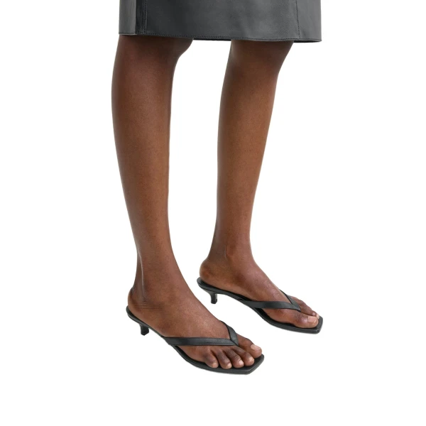 Leather heeled flip flops in Black - Image 3