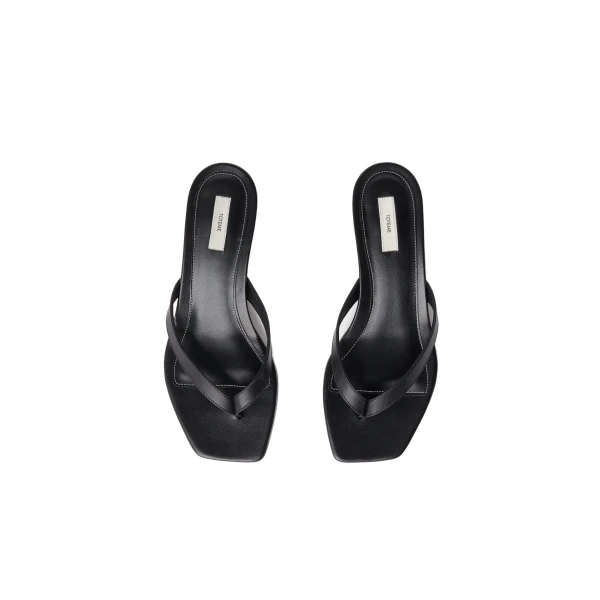 Leather heeled flip flops in Black - Image 5
