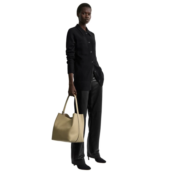 Medium belted grained-leather tote in Cashew - Image 3