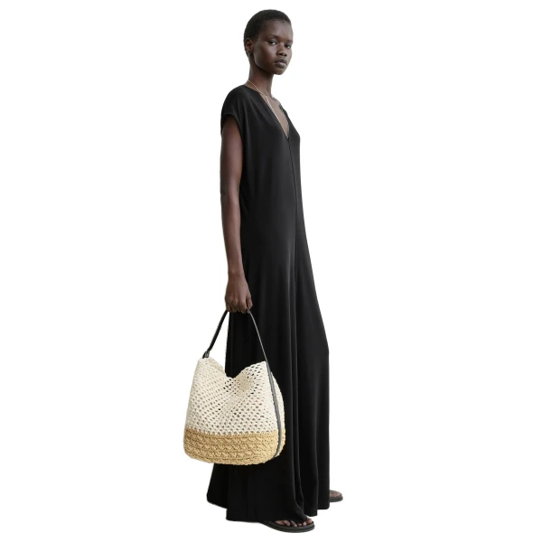 Medium belted paper raffia tote in Ecru / Vanilla - Image 2