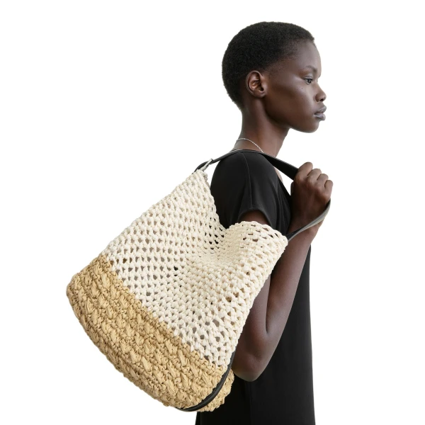 Medium belted paper raffia tote in Ecru / Vanilla - Image 3