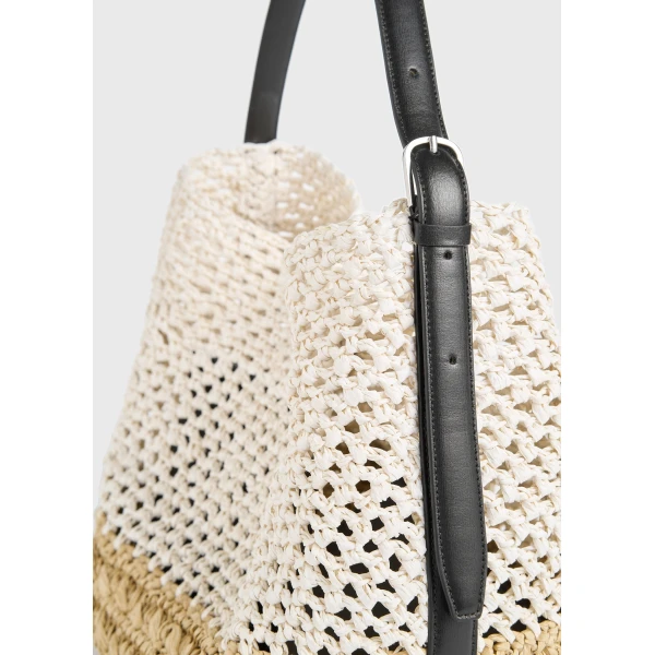 Medium belted paper raffia tote in Ecru / Vanilla - Image 4