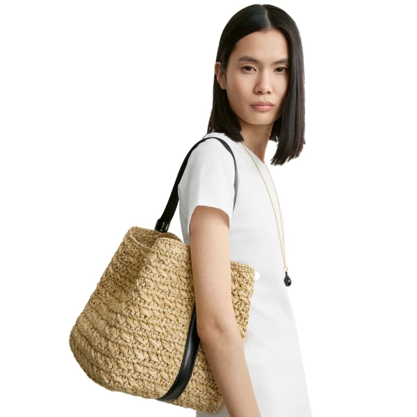 Medium belted paper raffia tote in Natural - Image 3