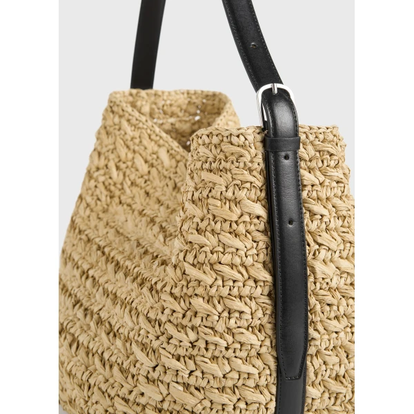 Medium belted paper raffia tote in Natural - Image 4