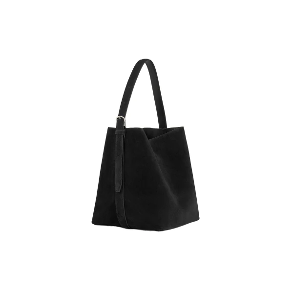 Medium belted suede tote in Black - Image 4