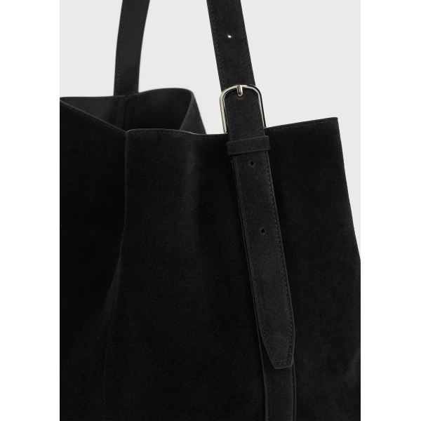 Medium belted suede tote in Black - Image 5