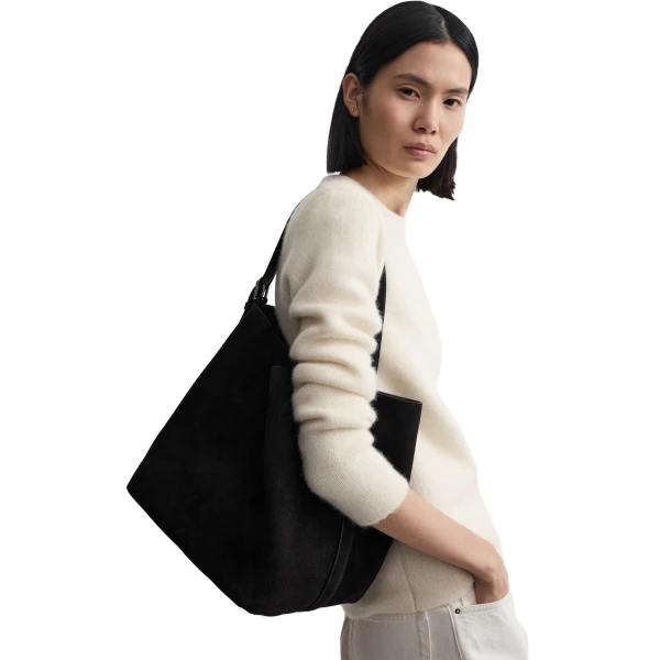 Medium belted suede tote in Espresso brown - Image 2