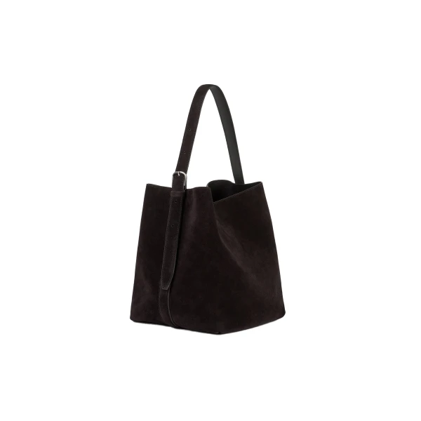 Medium belted suede tote in Espresso brown - Image 4