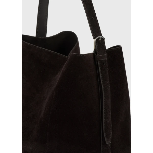Medium belted suede tote in Espresso brown - Image 5
