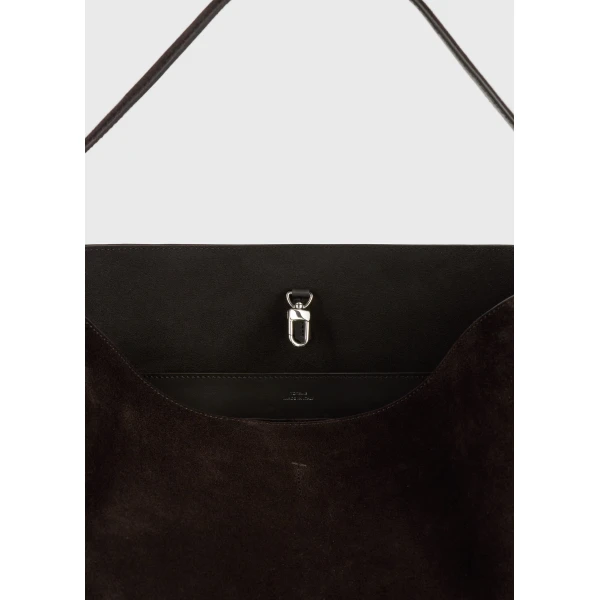 Medium belted suede tote in Espresso brown - Image 6
