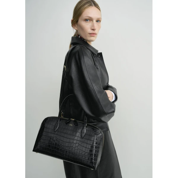 Medium croco-embossed day tote in Black - Image 2