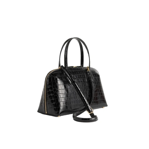 Medium croco-embossed day tote in Black - Image 4