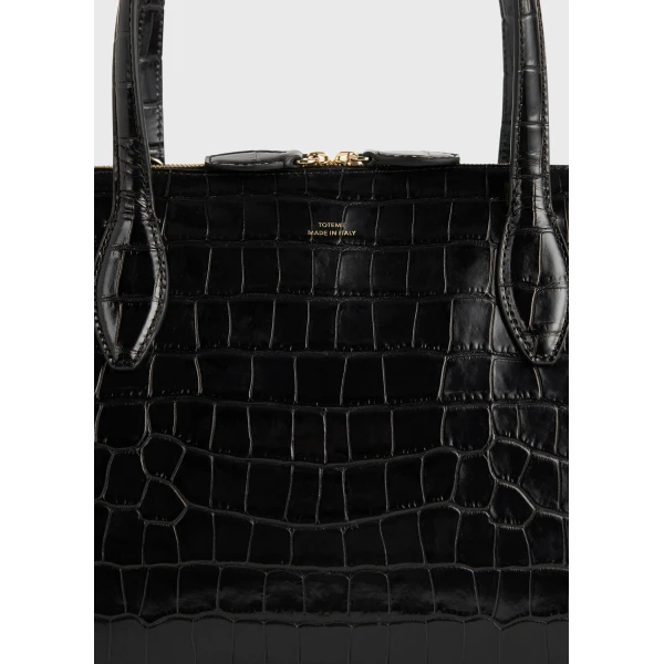 Medium croco-embossed day tote in Black - Image 5
