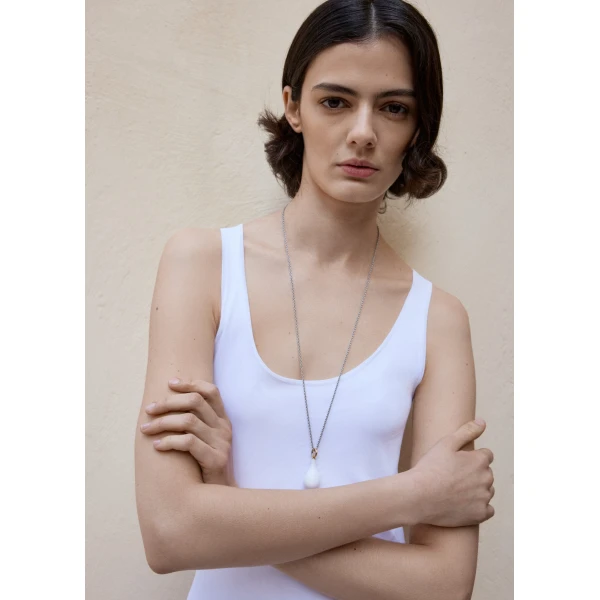 Medium crystal drop necklace in White / Gold / Silver - Image 2