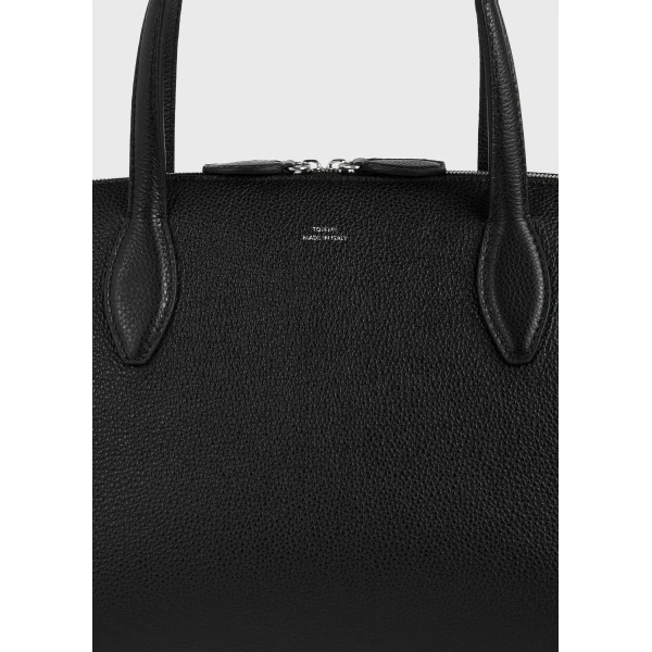 Medium grained-leather day tote in Black - Image 5