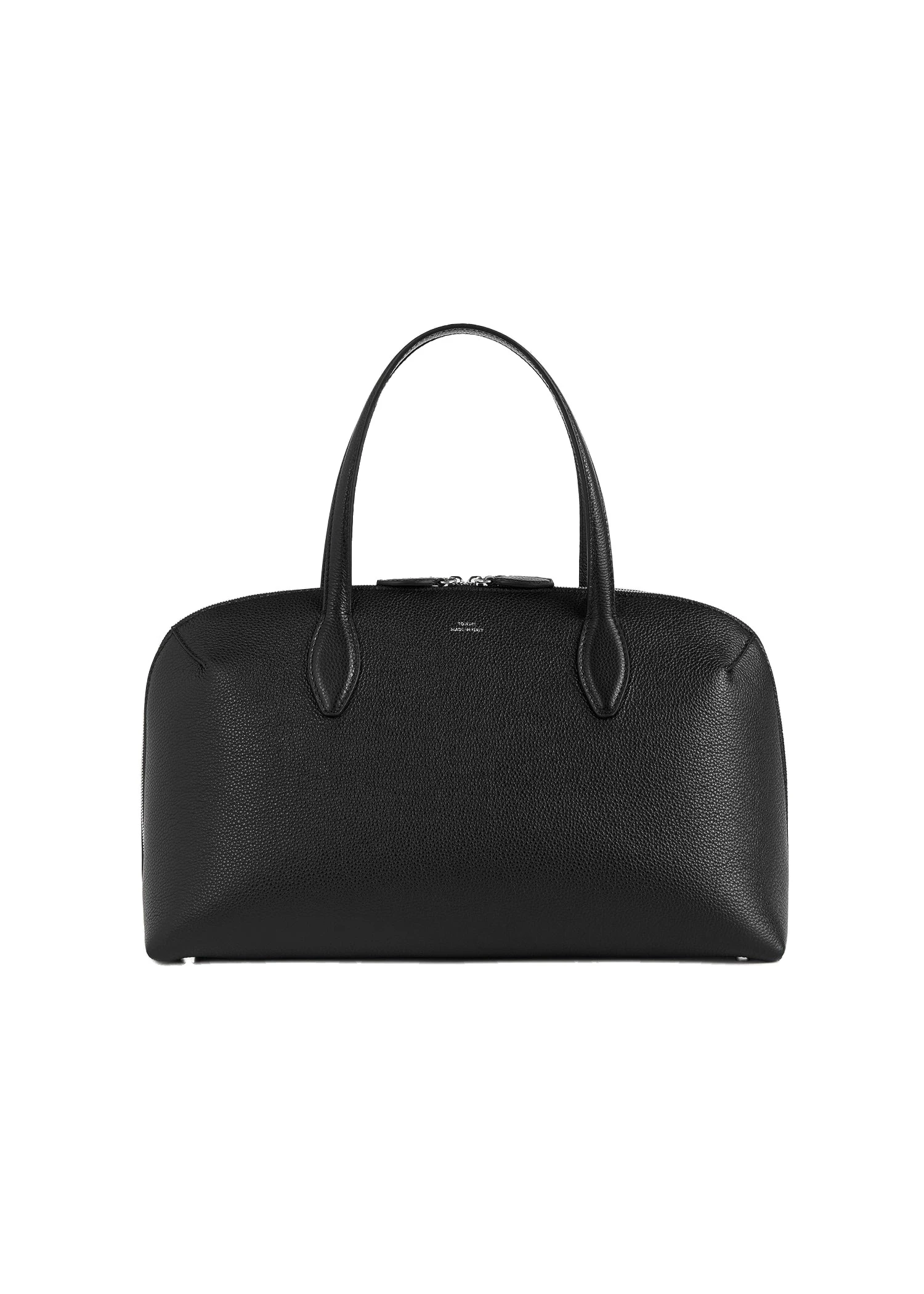 Medium grained-leather day tote in Black