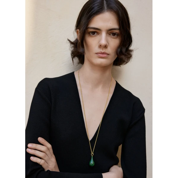 Medium jade drop necklace in Dark green / Gold - Image 2