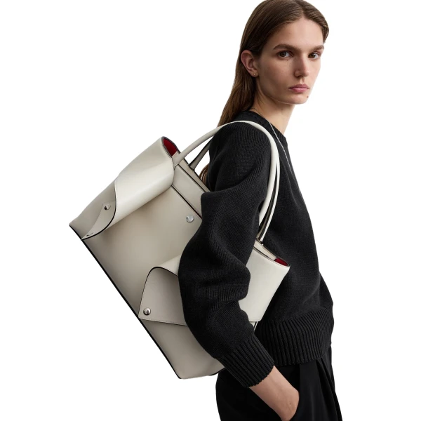 Mercer leather tote in Stone / Red - Image 3