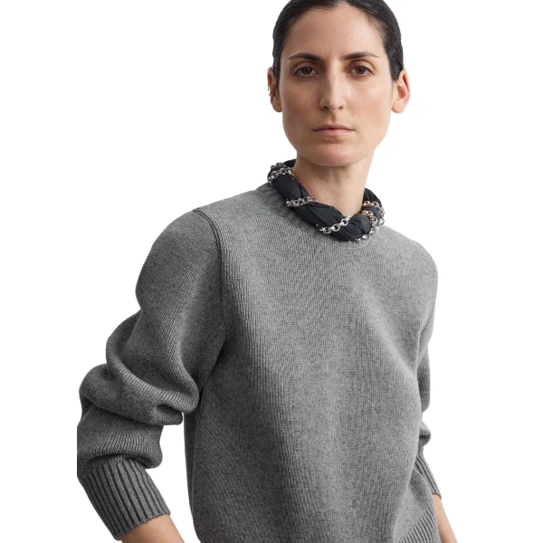 Toteme Merino cotton crew knit in Grey mélange, view 5