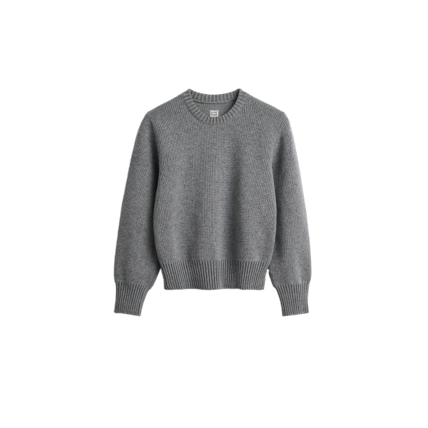 Merino cotton crew knit in Grey mélange